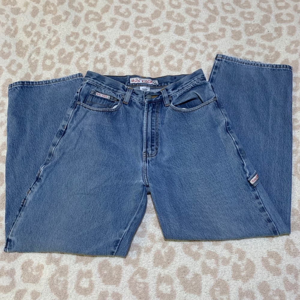 Raw Edge Carpenter Jeans Medium Wash Blue‎ Denim Utility Pants 30x32